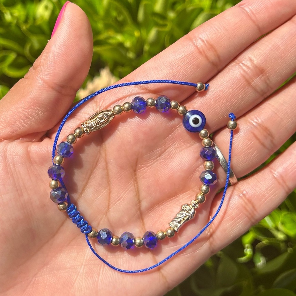 St Jude & Virgen de Guadalupe Blue Evil Eye Bracelet